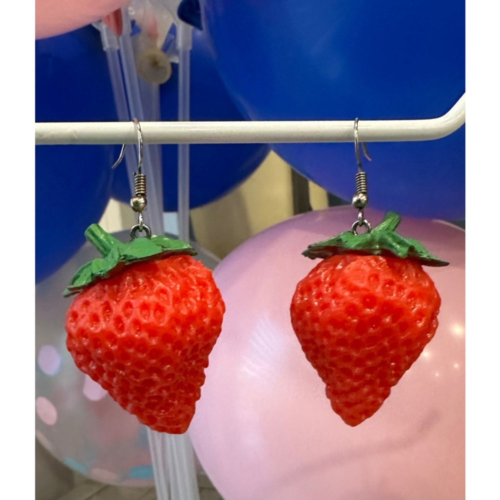 Red Strawberry Drop Earrings - Charming Fruit Dangle